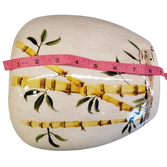 Vintage Hand Painted Bamboo Vase Signed 1984 Rare Vintage Vase Clay Pottery - Picture 11 of 15